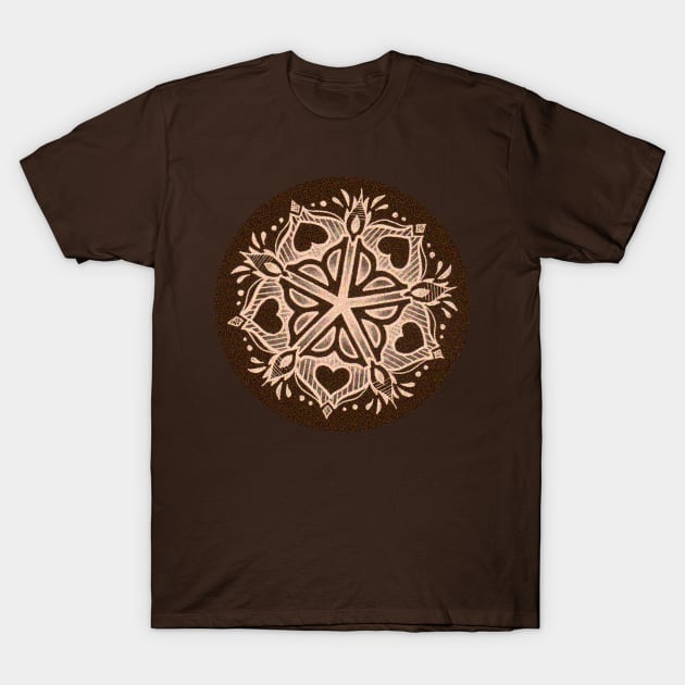 Rochester Mandala (browns with hearts) T-Shirt by justteejay